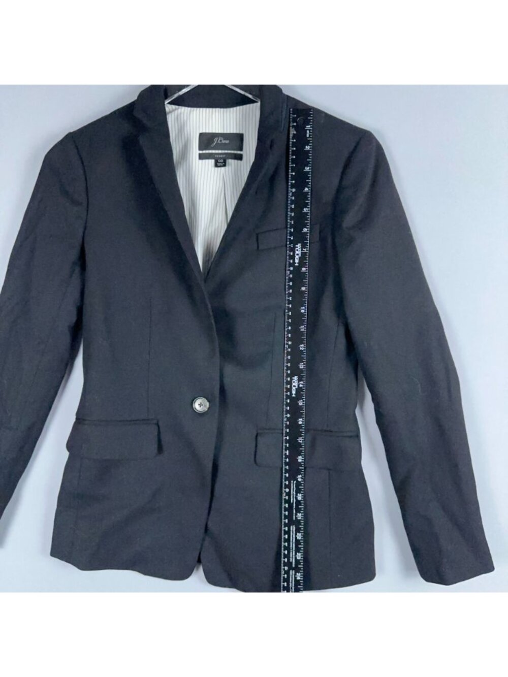 J.Crew Regent Blazer Jacket Size 00 Black Wool Blend Striped Interior Lining - Picture 7 of 12